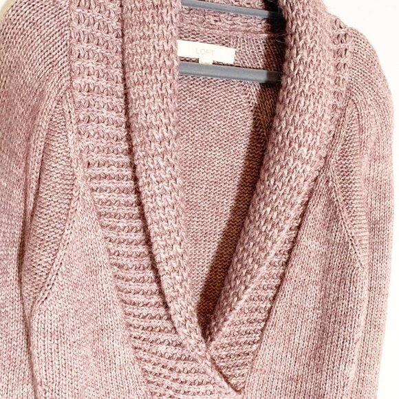 LOFT blush pink deep vneck collar alpaca wool blend long sleeve pullover sweater - Picture 3 of 8
